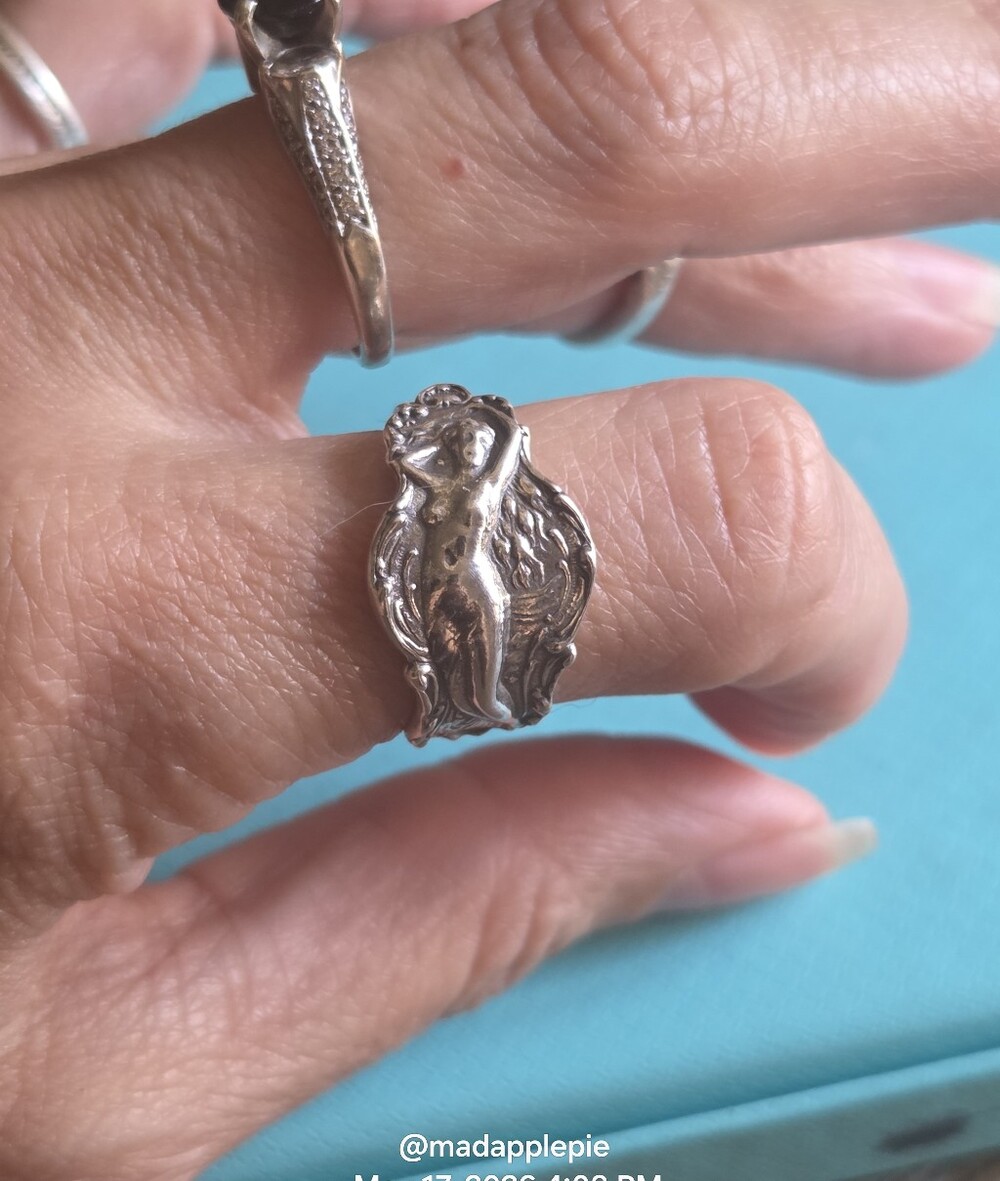Vintage Sterling Silver Goddess Woman Nude Muse Nymph Spoon Ring #126 - Picture 4 of 15